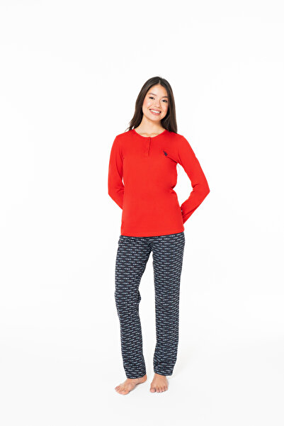 U.S. Polo Assn. New Season Women's Half Placket Collar Pajama Set