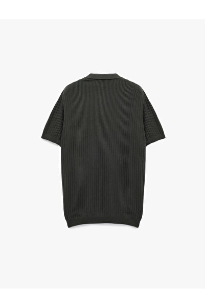 Koton Regular Fit Short Sleeve Cotton Textured Button Polo Neck Knitwear T-Shirt