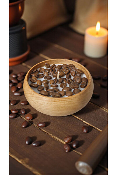 COCOS CANDLES Kahve Tutkunlarına Özel Ahşap Mumlukta(9 cm) Kahve Kokulu & Kah...