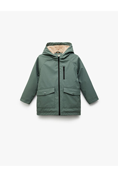 Koton Hooded Zippered Pocket Detailed Waterproof Coat