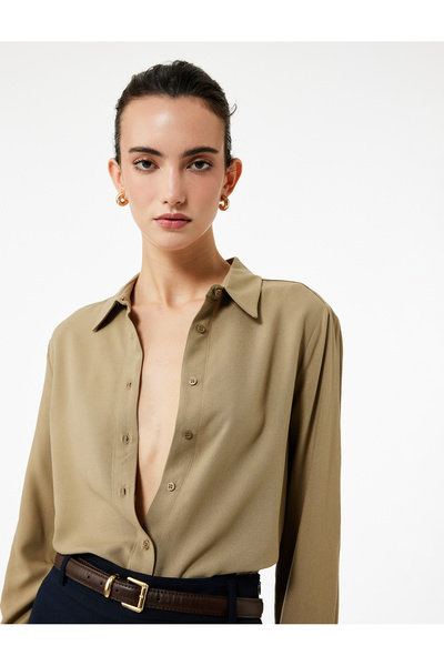 Koton Regular Fit Long Sleeve Classic Collar Viscose Shirt