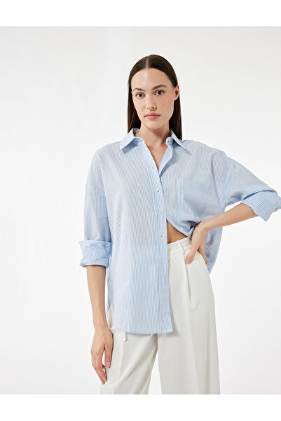 Koton Памучна риза с един джоб, дълъг ръкав, класическа яка и свободна кройка