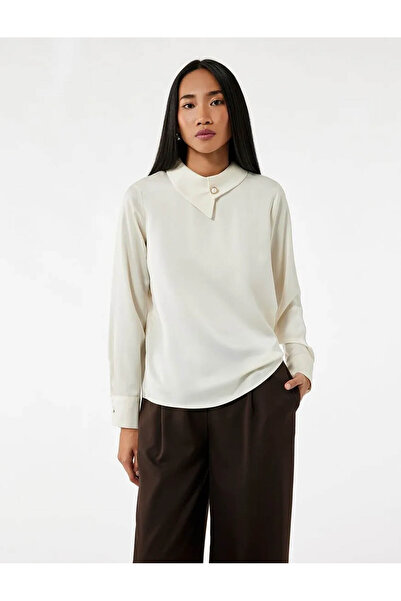 Koton Asymmetrical Collar Satin Off-White Women's Blouse 6Wak60097Uw