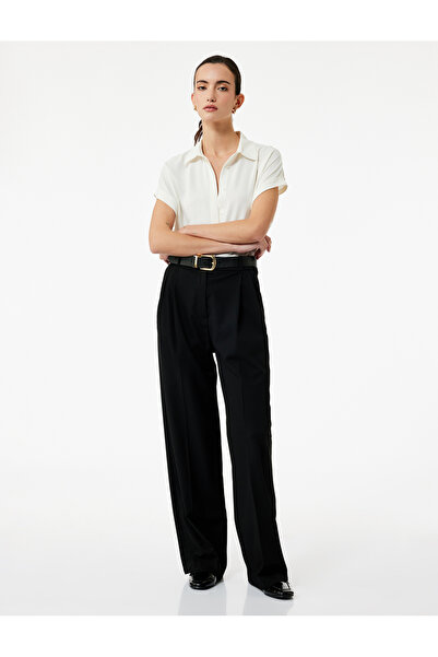 Koton Aerobin Kumaş Düğmeli Klasik Yaka Kısa Kollu Gömlek