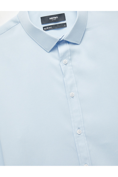 Koton Yarım İtalyan Yaka Uzun Kollu Slim Fit Klasik Gömlek