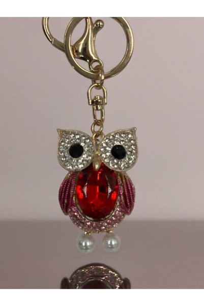 MD Moda Accessories Metal Keychain with Red Stone Owl Figure