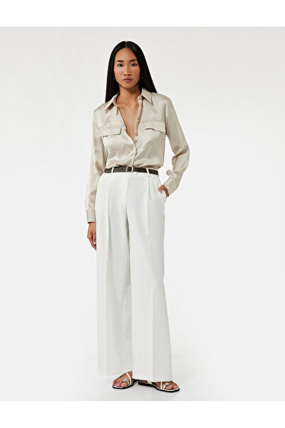 Koton Classic Collar Satin Mink Women's Shirt 6Wak60089Uw