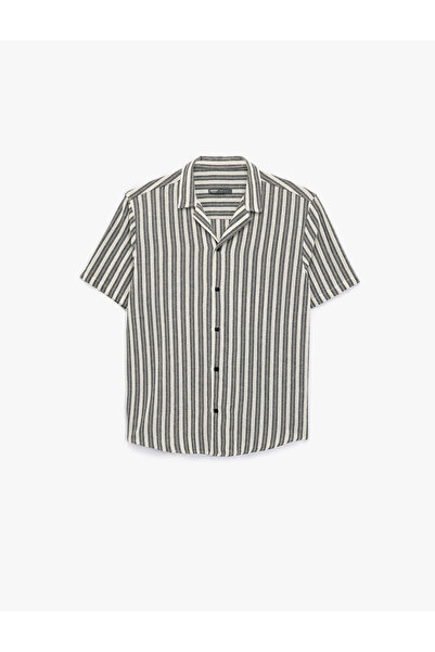 Koton Βαμβακερό κοντομάνικο πουκάμισο με κουμπιά με υφή και γιακά που αναδιπλ...