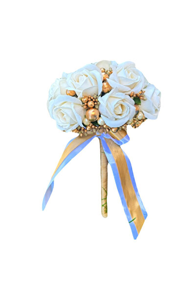 velve Bridal bouquet, with soap roses, stamens and pearls, white-gold