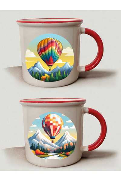 lili hediyelik كوب مطبوع عليه بالون طائر باللون الأحمر مكون من قطعتين - هدية ...