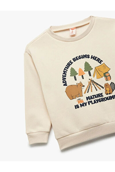 Koton Shardone велосипедна яка с принт, екрю, момчешка блуза 6WMB10199TK