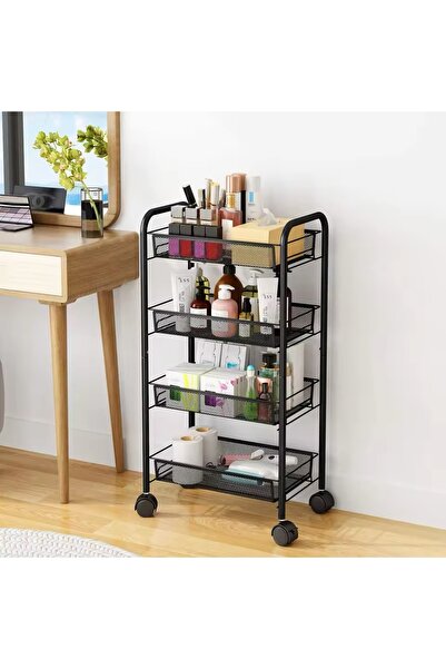 Un عربة تخزين معدنية متحركة بعجلات 4 دور- منظم عملي متعدد الاستخدامات للمطبخ والحمام والمكتب