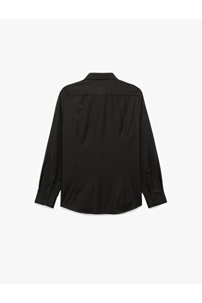 Koton Slim Fit Half Italian Collar Long Sleeve Shirt