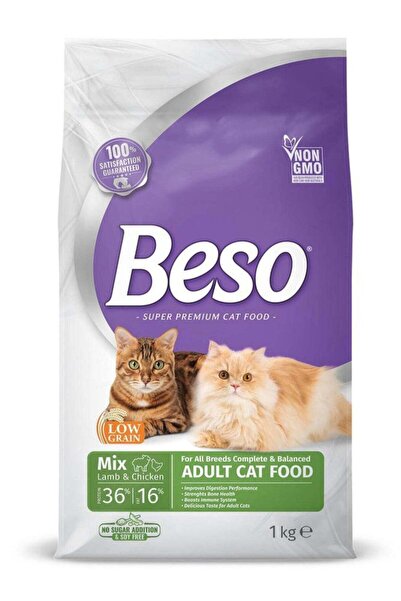 BISSO طعام جاف للقطط بنكهة لحم البقر والدجاج للقطط البالغة، 1 كجم