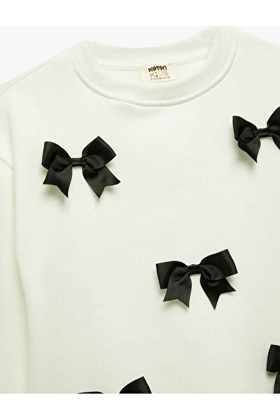 Koton Dívčí mikina s mašlí Ecru 6Wkg10088Ak