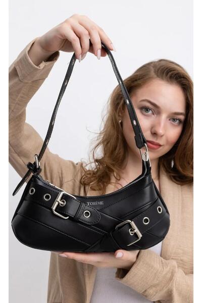 DMDBAGS Black Baguette Women's Shoulder & Arm Bag with Belt Detail – Vegan Le...