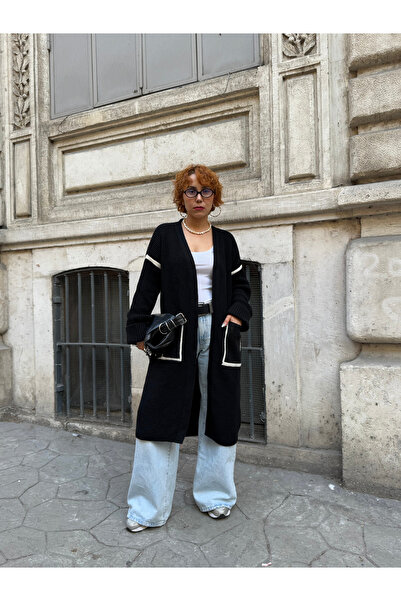 Bak'ap Смугаста довга кардиган з кишенями