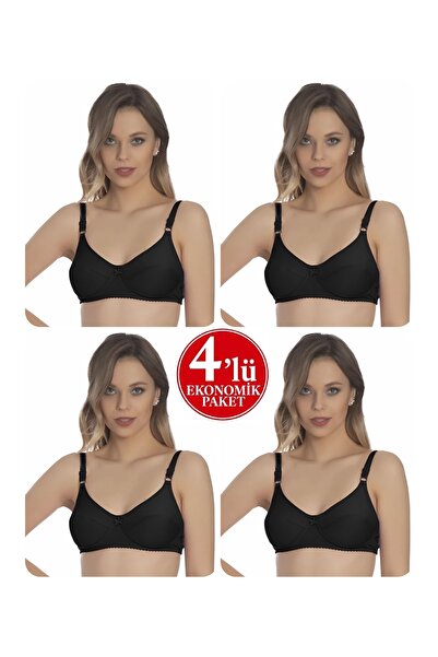 Ebru 4-Pack Luxury Combed Cotton Interlaced Gathered Sponge Bra Without Under...