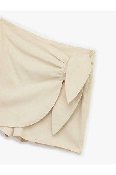 Koton Double-Breasted Linen Shorts Skirt with Side Tie Detail
