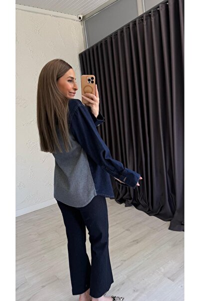 elif teke Bird Pocket Embroidered Denim Jacket Navy Blue