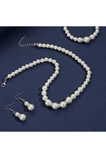 İnci Mercan Bujiteri İnci Takı Seti - Kolye - Küpe ve Bileklik