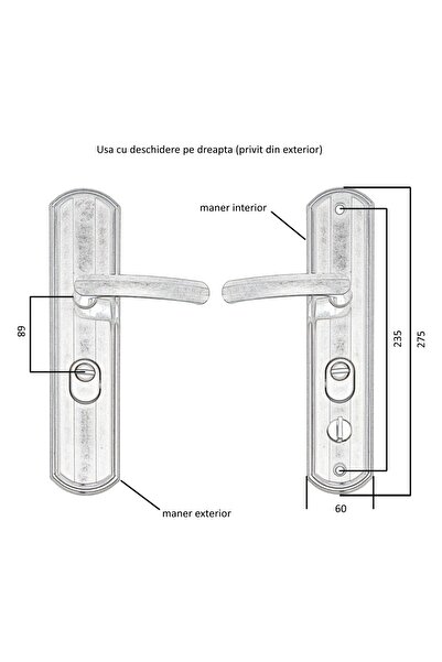 OEM Mâner cu ecran și LED, universal, încuietoare standard, compatibil cu ușa metalică Kastilio, Baron, Be