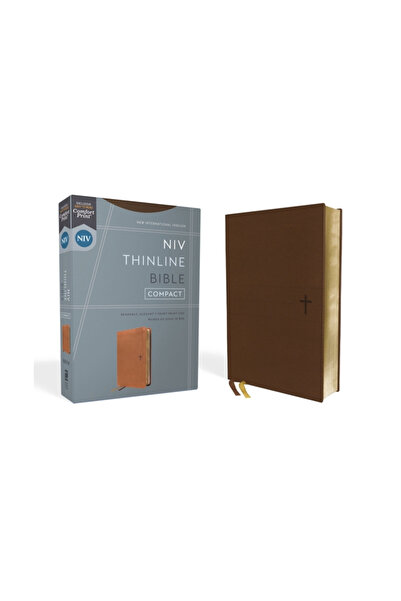 Zondervan Biblia Niv, linie subțire, compactă, piele moale, maro, litere roși...