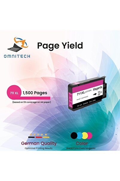 Omnitech Omni Tech 711 XL Magenta Ink Cartridge - Compatible with Ink HP DesignJet T120, T125, T130, T520, T5