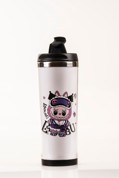 MUKKO HOME كوب فولاذي مزخرف من لابوبو - 360 مل |   غطاء مانع للتسرب، وعاء داخ...