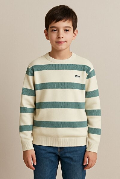 Genel Markalar Çocuk Çizgili Uzun Kollu Triko Kazak – Yeşil Beyaz 50320