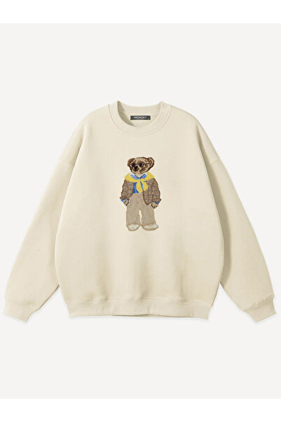 Mad&Calf Unisex Teddy Guy Printed Crew Neck Oversize Sweatshirt