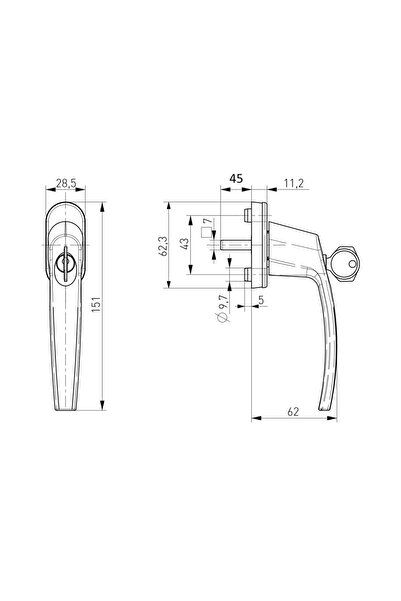 Medos Mâner de fereastră Medos, cu cheie, model Victory, aluminiu, ax 7x45, bronz F4