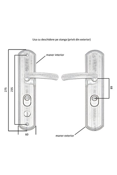 OEM Handle with shield and LED, universal, standard lock, compatible with Kastilio, Baron, BestImp metal doors,