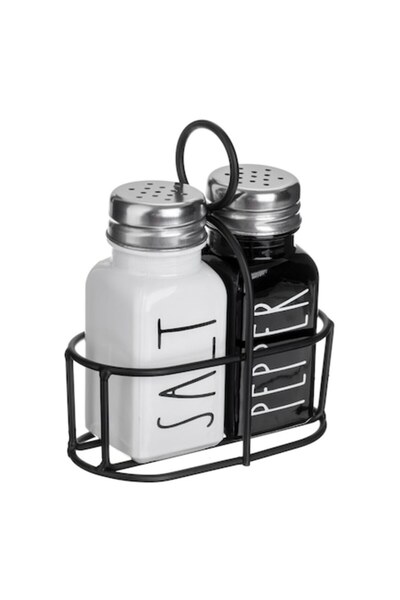 OEM Set salt and pepper shakers from black and white glass with metal base 85ml