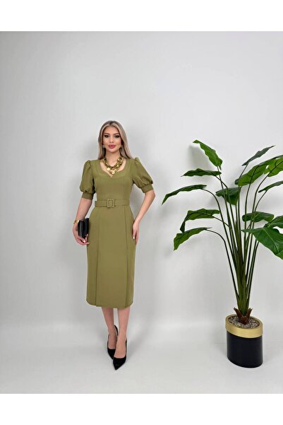 SANDIK Yeşil Kalp Yaka Elbise