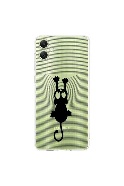 PrintiFy Samsung Galaxy A07 İle Uyumlu Çizgi Kedi Baskılı Tasarım Kamera Korumalı Şeffaf Kılıf