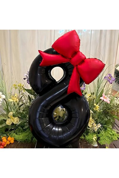 DÜVENCİ TİCARET 2'li Set Büyük Siyah rakam fiyonk kurdale folyo yaş balon set