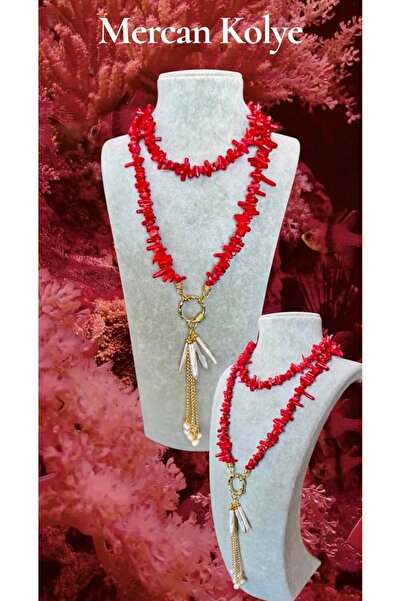 ZİDE AKSESUAR inci charm lı mercan ister uzun ister kısa kullanımlı kolye