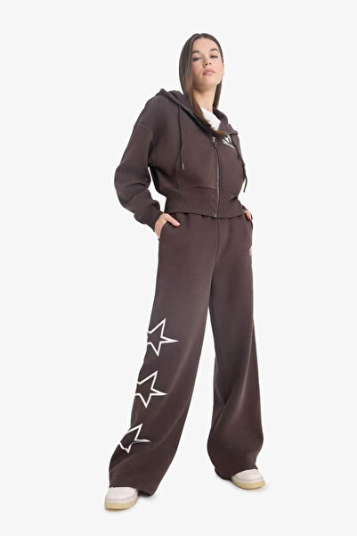 DeFacto Coool Wide Leg Printed Brown Women's Sweatpants E9584Ax/Bn258