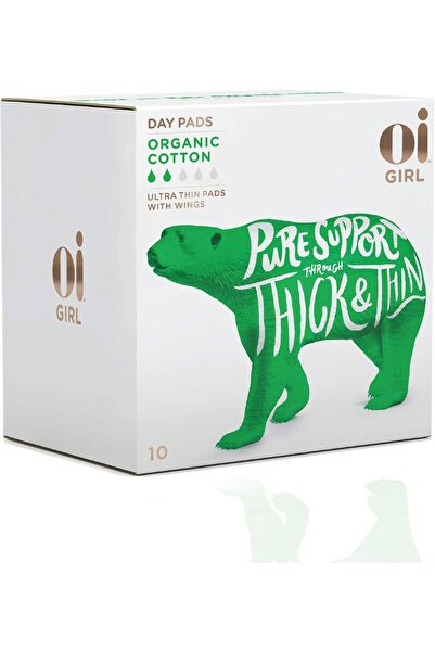 Oİ Girl Organic Cotton Pads, Box of 10 Day Pads, Ultra-Thin and Winged, Indiv...
