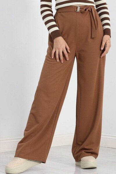 civetta Buckle Palazzo Trousers Light Brown