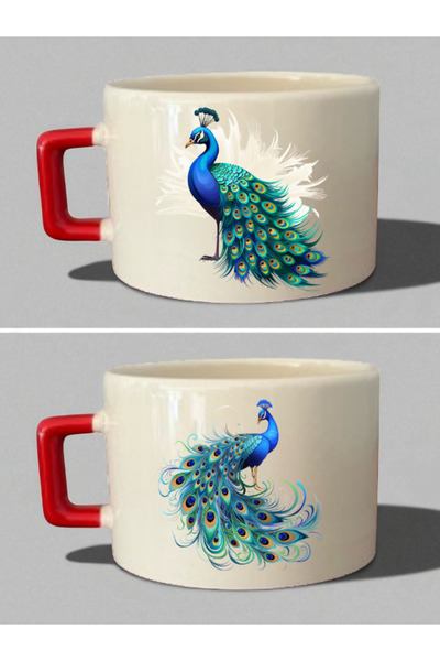 lili hediyelik كوب لاتيه بفم مزدوج بتصميم طاووس - هدية يمكن تقديمها للرجال، هدايا للشركات