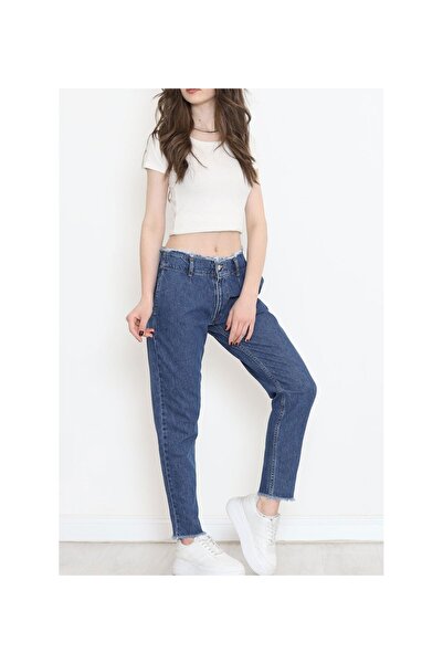 civetta Waist Leg Tasseled Jeans Trousers Dark Blue