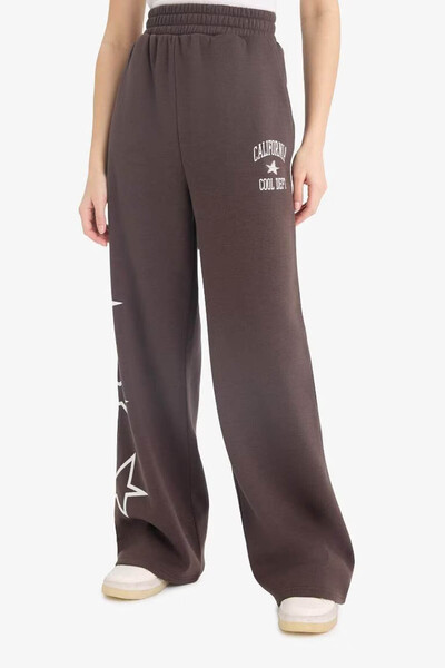 DeFacto Coool Wide Leg Printed Brown Women's Sweatpants E9584Ax/Bn258