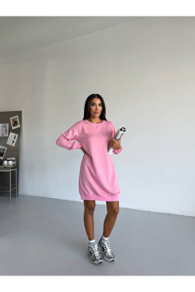 STYLENEST Crew Neck Long Sleeve and Long Women's Tunic Pink Comfortable Fit