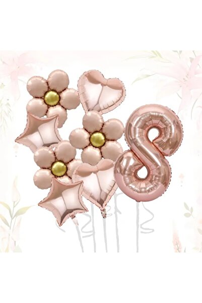 DÜVENCİ TİCARET 8 Parça Papatya Aşk Kalp Yıldız doğum günü parti yaş balon set