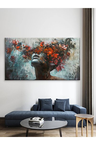 ESLEM ÇİÇEK VE KADIN TEMALI BASKI KANVAS TABLO