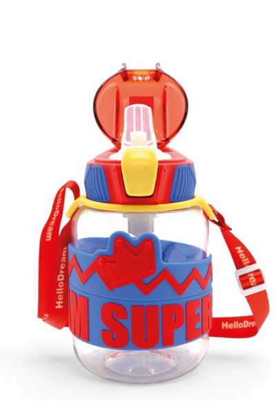 H.H.M ŞENVER TİCARET King Tritan Water Bottle with Straw - Colored Water Bottle with Neck Strap School Children's Water Bottle Bpa Free 620 ml