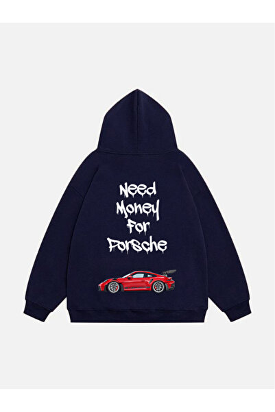 Mad&Calf Unisex Need Money for Printed Hooded Fleece Oversize Sweatshirt