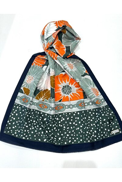 Vakko Patterned Cotton Silk Shawl 41841-Green